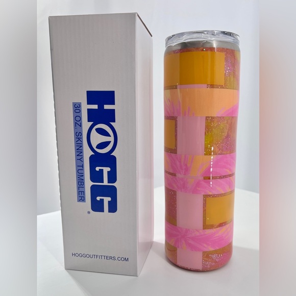 TUMBLER - Handmade Resin 30 Oz Skinny Stainless Steel - Pink Palms - Picture 1 of 4